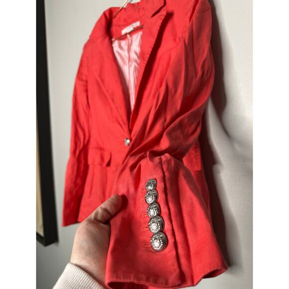 VERONICA BEARD Melon Red Linen Blend Sedgwick Dicky Jacket Blazer Size 2 - Picture 7 of 16